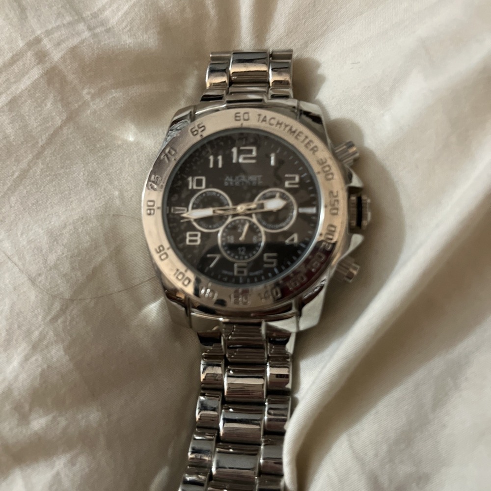 August Steiner Mens AS8095SSB Black Dial Silver Watch 45 mm -